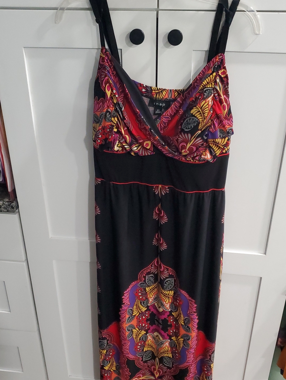 Snap Black Maxi Dress with Red, Yellow & Purple Floral Pattern